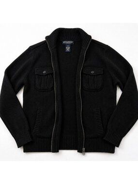 Bowen & Wright Men’s Black Full Zip Sweater Jacket Size M Cotton Blend Pockets